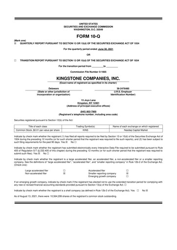 Vorschaubild Kingstone Companies 10-Q Quartalsbericht 2021 