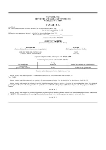 Thumbnail Aehr Test Systems 10-K Annual Report 2021