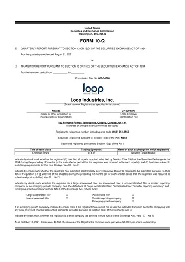 Thumbnail Loop Industries
 10-Q Quarterly Report FY 