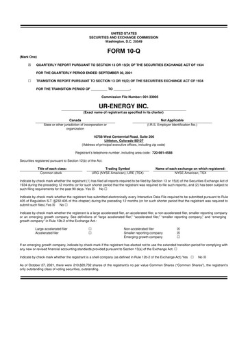 Thumbnail Ur-Energy 10-Q Quarterly Report FY2021 