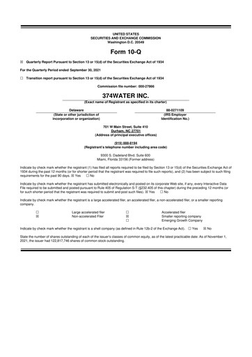 Miniature 374Water 10-Q Rapport trimestriel  