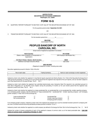 Thumbnail Peoples Bancorp of North Carolina 10-Q Quarterly Report FY2021 