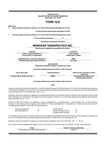 Thumbnail Monopar Therapeutics 10-Q Quarterly Report FY 