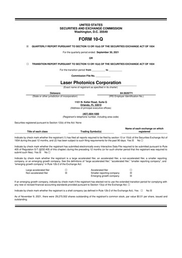 Miniature Laser Photonics 10-Q Rapport trimestriel 2021 