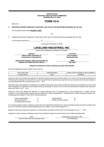 Thumbnail Lakeland Industries
 10-Q Quarterly Report FY2021 