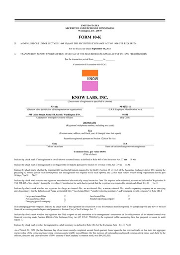 Thumbnail Know Labs 10-K Annual Report 2021