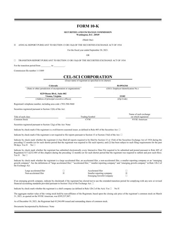 Thumbnail Cel-Sci

 10-K Annual Report 2021