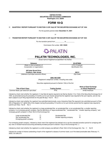 Thumbnail Palatin Technologies 10-Q Quarterly Report FY2022 