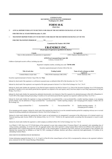 Thumbnail Ur-Energy 10-K Annual Report 2021