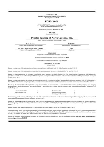 Thumbnail Peoples Bancorp of North Carolina 10-K Annual Report 2021
