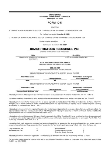 Vorschaubild Idaho Strategic Resources 10-K Jahresbericht 2021