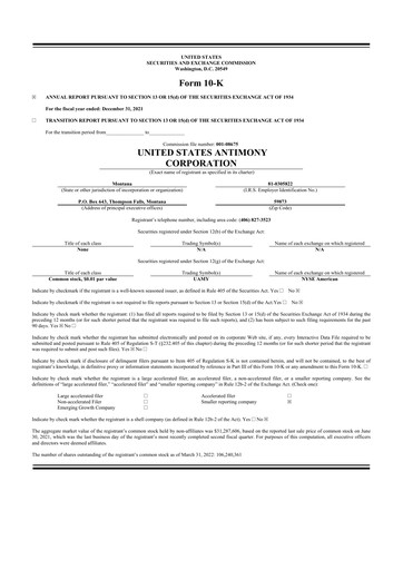 Thumbnail United States Antimony Corporation 10-K Annual Report 2022