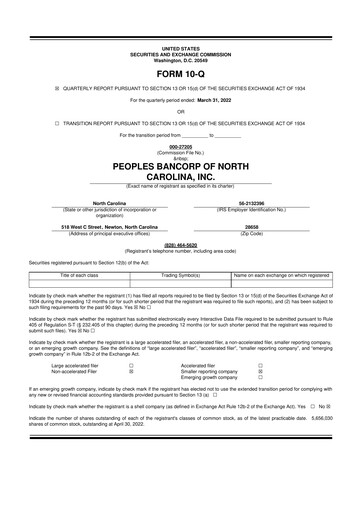 Thumbnail Peoples Bancorp of North Carolina 10-Q Quarterly Report FY2022 