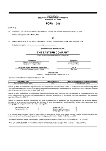 Thumbnail The Eastern Company 10-Q Quarterly Report FY2022 
