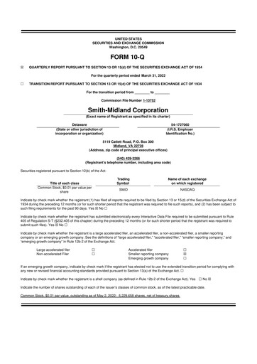 Miniature Smith-Midland Corporation 10-Q Rapport trimestriel 2022 