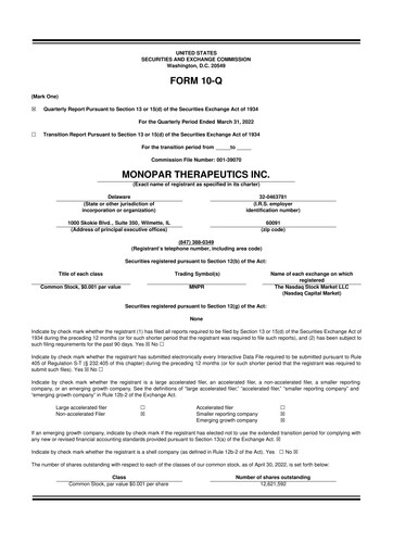 Thumbnail Monopar Therapeutics 10-Q Quarterly Report FY 