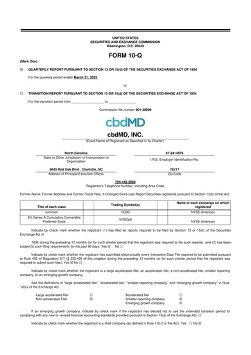 Miniature cbdMD 10-Q Rapport trimestriel 2022 