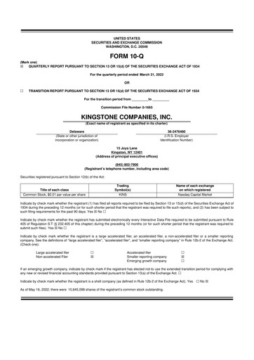 Vorschaubild Kingstone Companies 10-Q Quartalsbericht 2022 