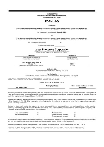 Miniature Laser Photonics 10-Q Rapport trimestriel 2022 