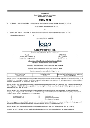 Thumbnail Loop Industries
 10-Q Quarterly Report FY 