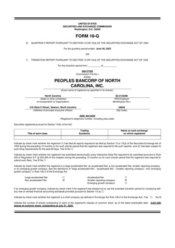 Thumbnail Peoples Bancorp of North Carolina 10-Q Quarterly Report FY2022 