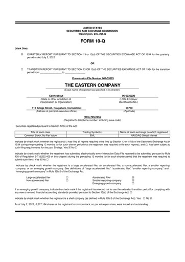 Thumbnail The Eastern Company 10-Q Quarterly Report FY2022 