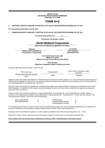Miniature Smith-Midland Corporation 10-Q Rapport trimestriel 2022 