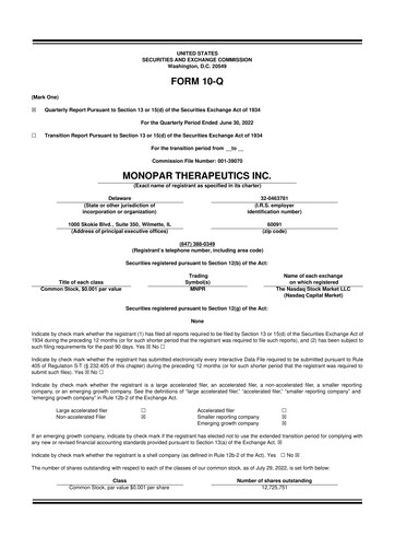 Thumbnail Monopar Therapeutics 10-Q Quarterly Report FY 