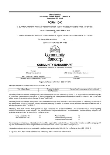 Thumbnail Community Bancorp 10-Q Quarterly Report FY2022 