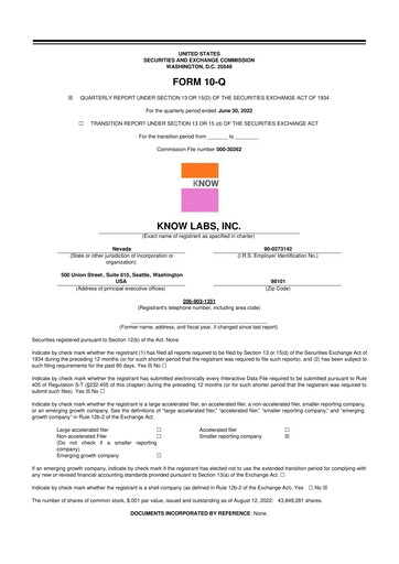 Thumbnail Know Labs 10-Q Quarterly Report FY2022 