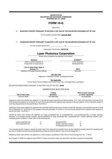 Miniature Laser Photonics 10-Q Rapport trimestriel 2022 