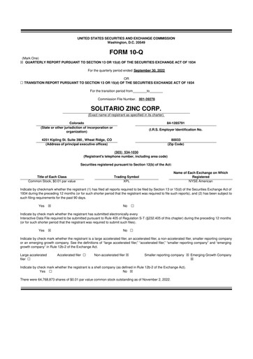 Thumbnail Solitario Resources
 10-Q Quarterly Report FY2022 