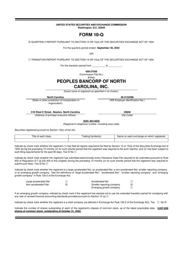 Thumbnail Peoples Bancorp of North Carolina 10-Q Quarterly Report FY2022 