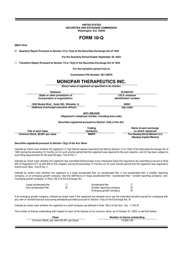 Thumbnail Monopar Therapeutics 10-Q Quarterly Report FY 