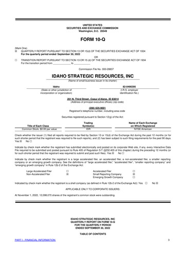 Thumbnail Idaho Strategic Resources 10-Q Quarterly Report FY2022 
