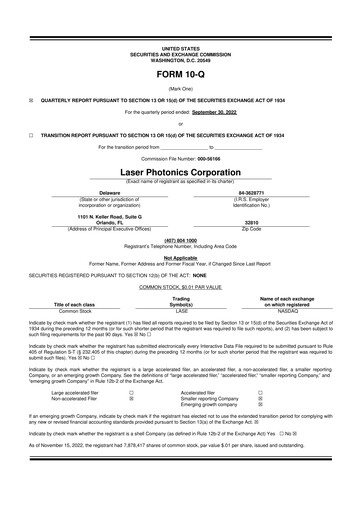 Miniature Laser Photonics 10-Q Rapport trimestriel 2022 