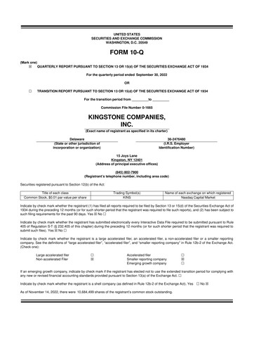 Vorschaubild Kingstone Companies 10-Q Quartalsbericht 2022 