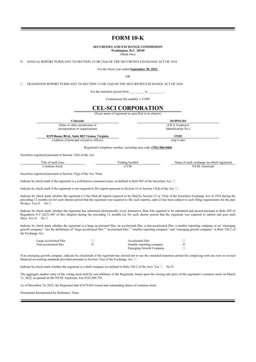 Thumbnail Cel-Sci

 10-K Annual Report 2022