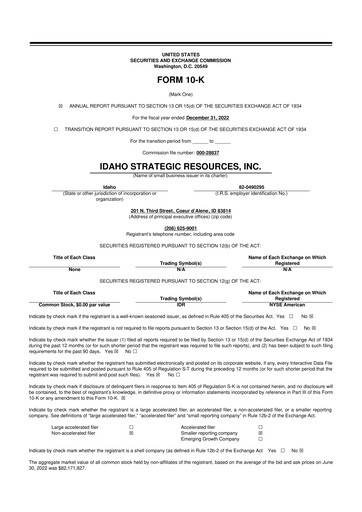 Vorschaubild Idaho Strategic Resources 10-K Jahresbericht 2022