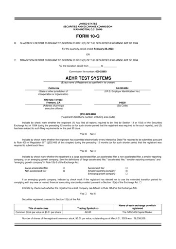 Thumbnail Aehr Test Systems 10-Q Quarterly Report FY2023 