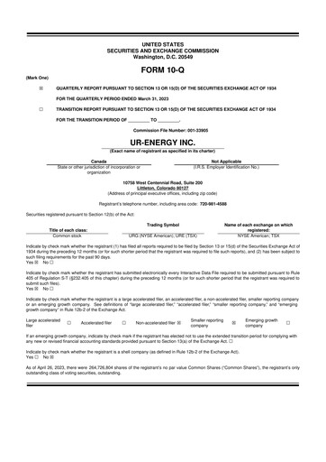 Thumbnail Ur-Energy 10-Q Quarterly Report FY2023 