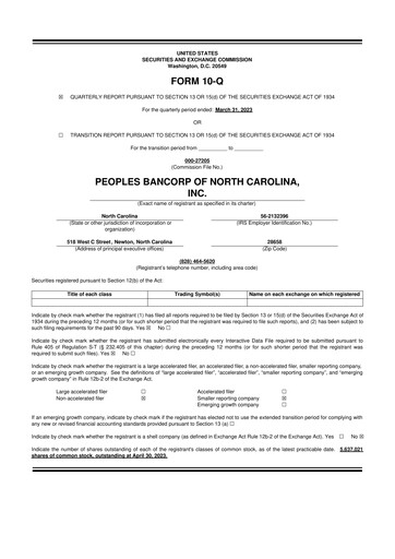 Thumbnail Peoples Bancorp of North Carolina 10-Q Quarterly Report FY2023 