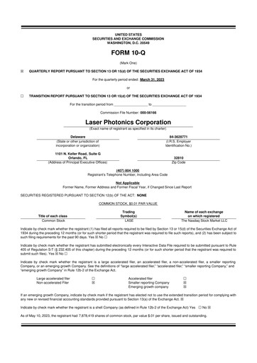 Miniature Laser Photonics 10-Q Rapport trimestriel 2023 