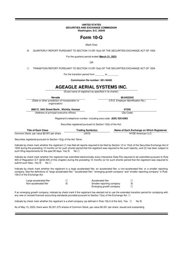 Thumbnail AgEagle Aerial Systems
 10-Q Quarterly Report FY 