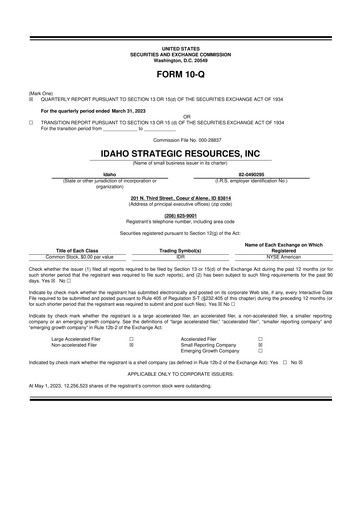 Thumbnail Idaho Strategic Resources 10-Q Quarterly Report FY2023 