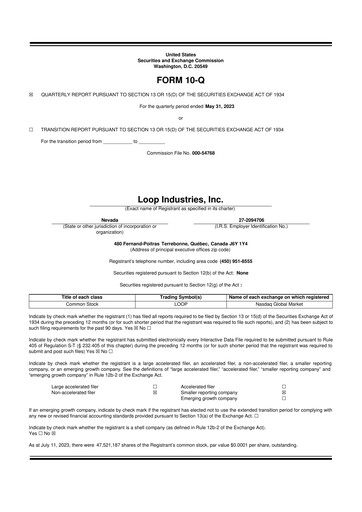 Thumbnail Loop Industries
 10-Q Quarterly Report FY 