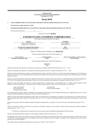 Thumbnail United States Antimony Corporation 10-K Annual Report 2022