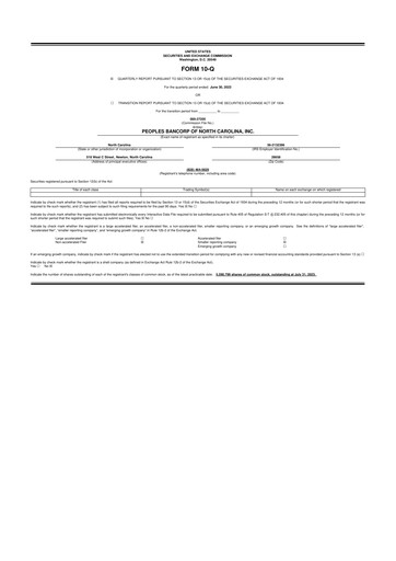 Thumbnail Peoples Bancorp of North Carolina 10-Q Quarterly Report FY2023 