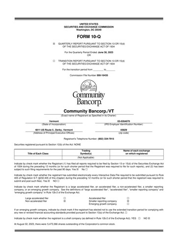Thumbnail Community Bancorp 10-Q Quarterly Report FY2023 