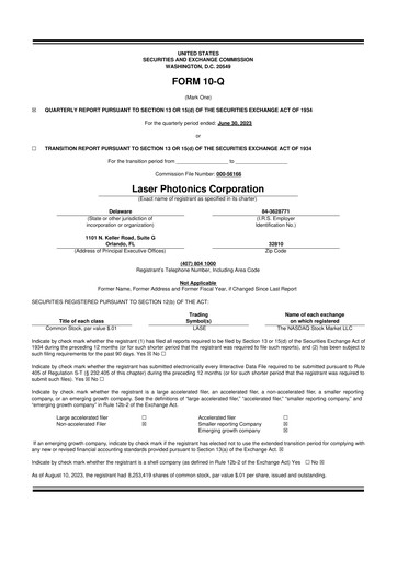 Miniature Laser Photonics 10-Q Rapport trimestriel 2023 